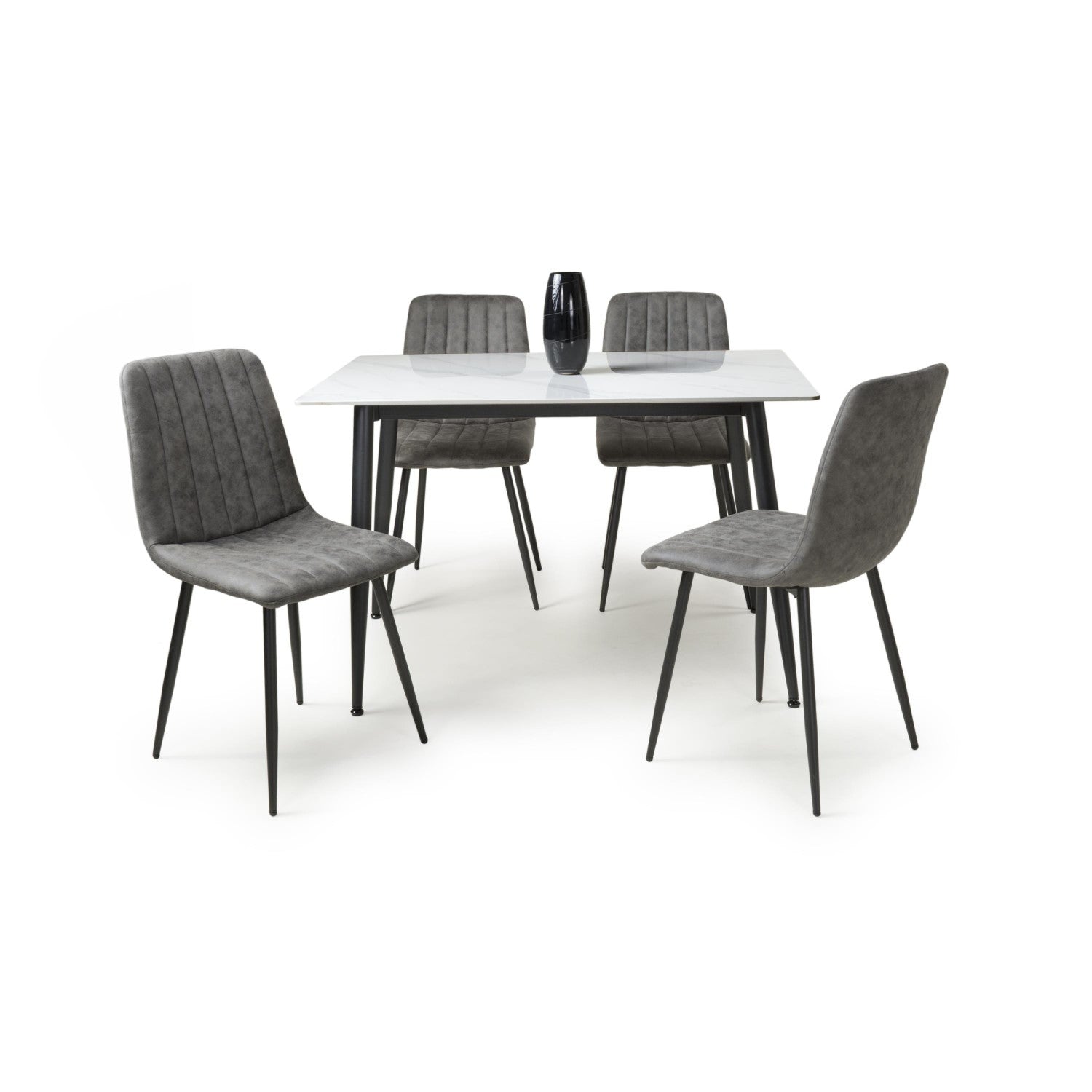 White Marble Effect 1.2m Dining Table Set with 4 Grey Chairs