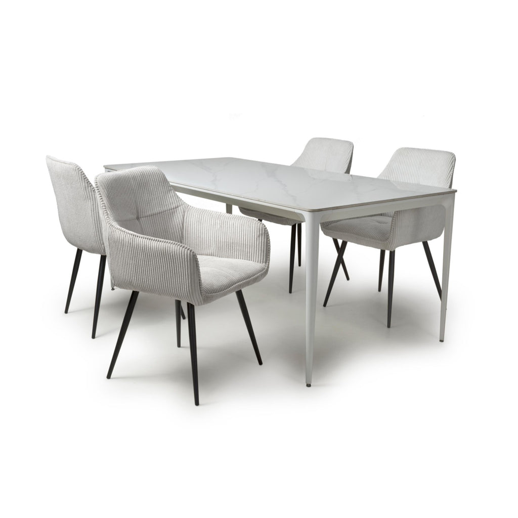 White Gloss 1.6m Dining Set with 4 White Chairs