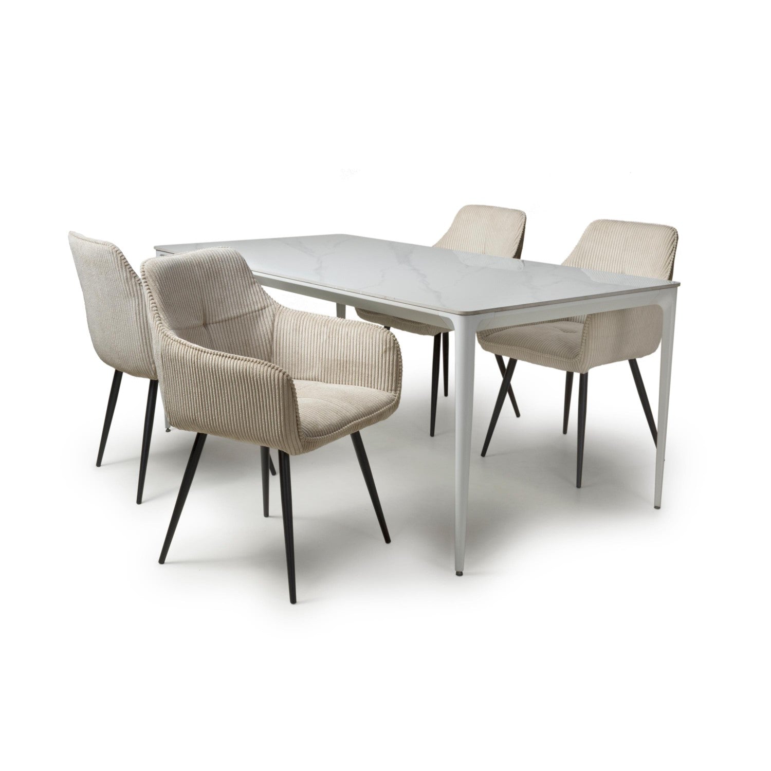 White Gloss 1.6m Dining Set with 4 Mink Chairs