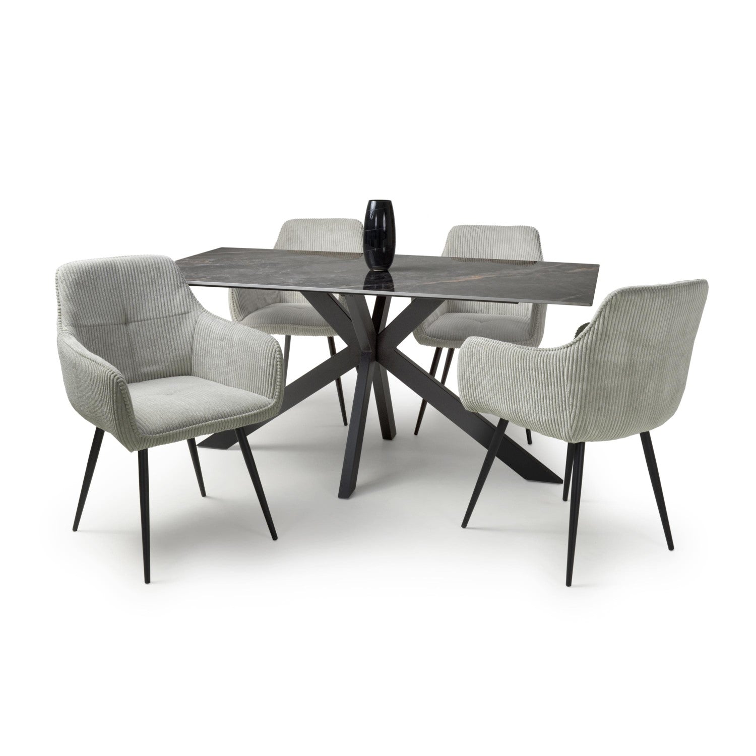 Grey Marble Effect 1.6m Dining Set with 4 Light Grey Chairs