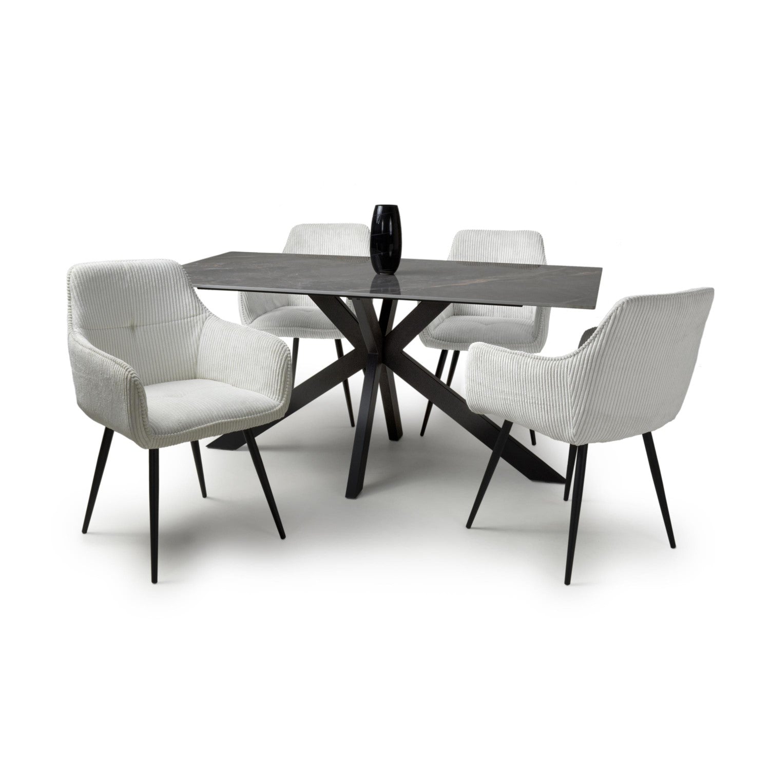 Grey Marble Effect 1.6m Dining Table Set with 4 White Chairs