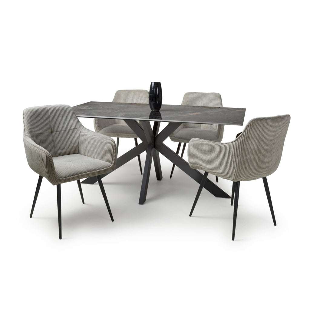 Grey Marble Effect 1.6m Dining Table Set with 4 Mink Chairs