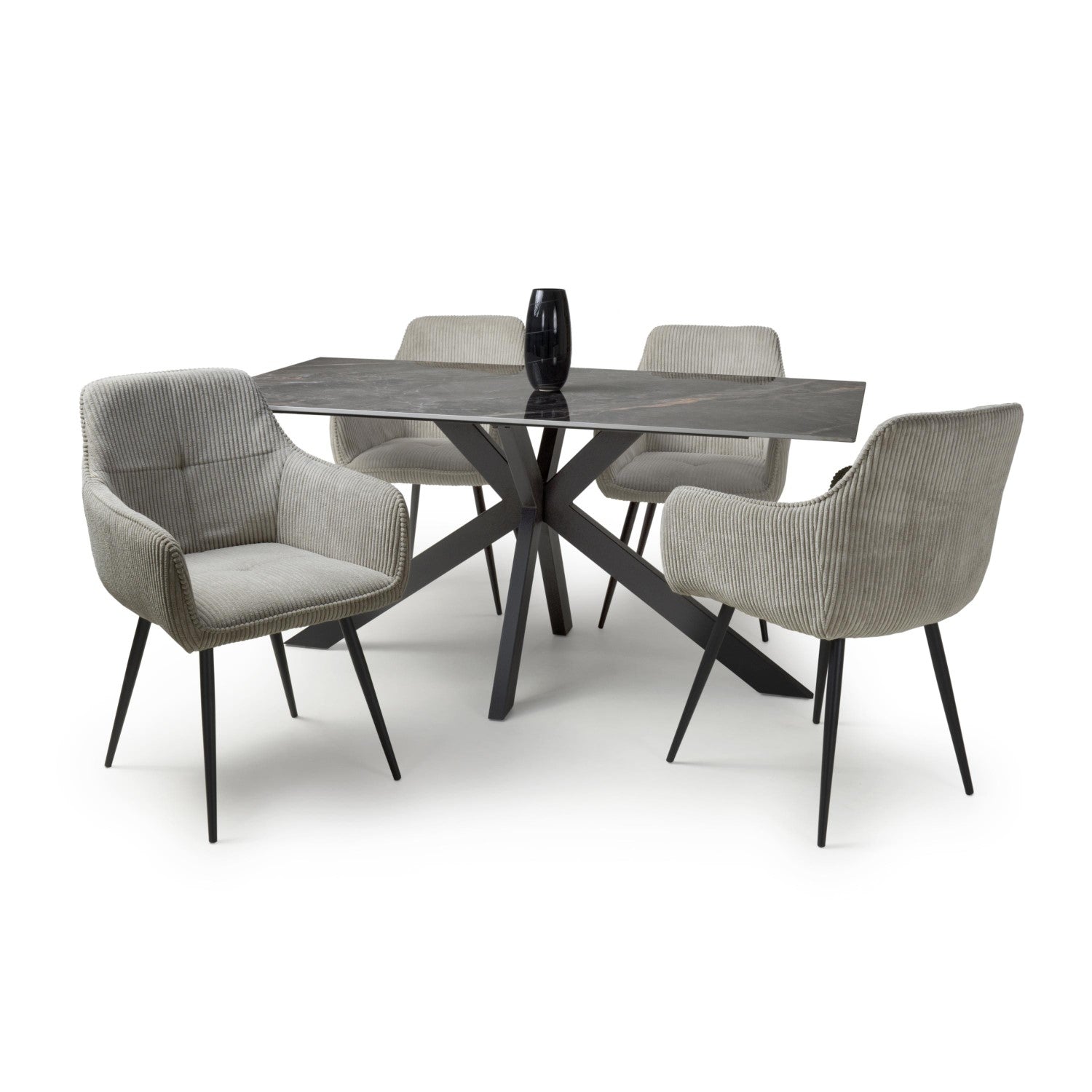 Grey Marble Effect 1.6m Dining Table Set with 4 Mink Chairs