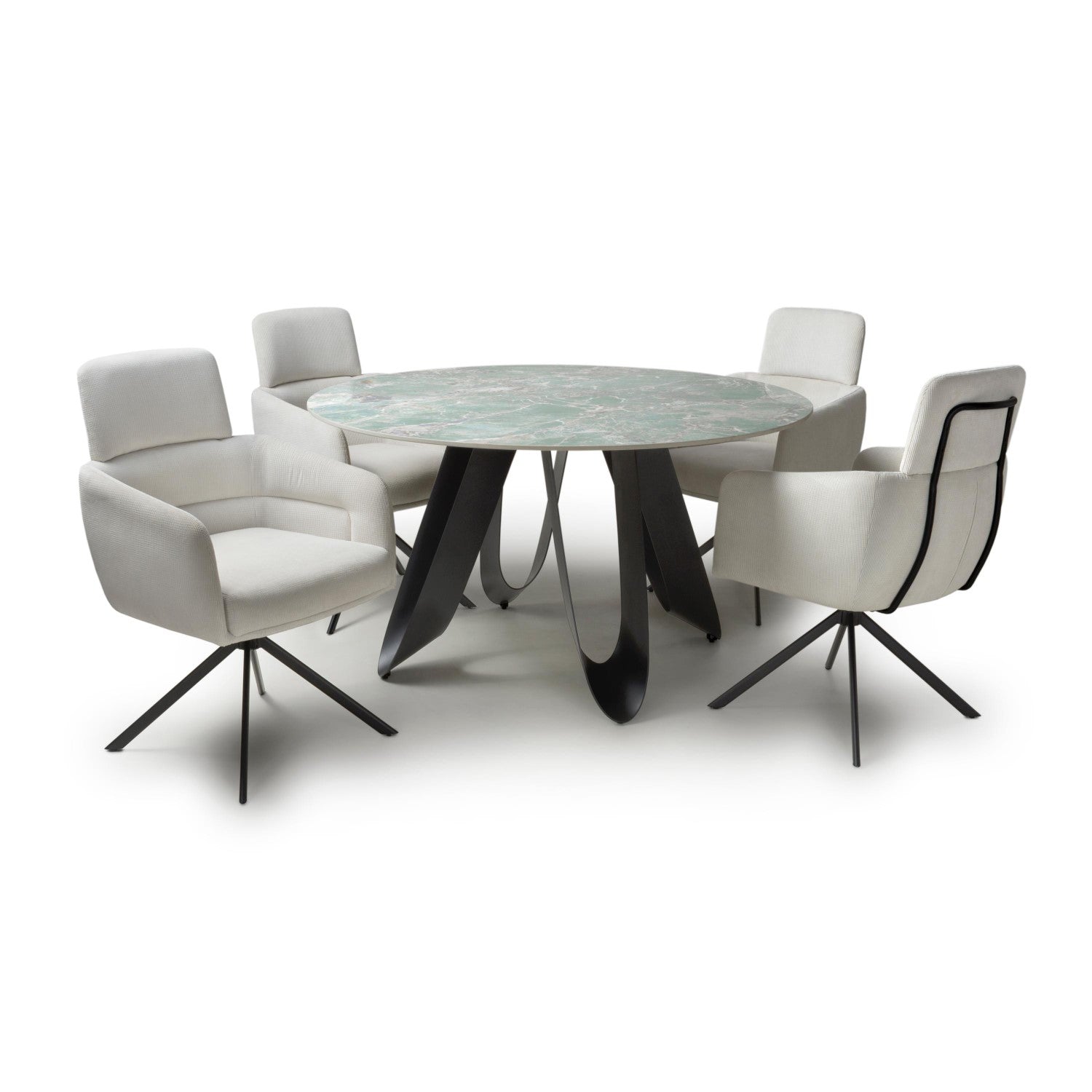 Green Textured Marble Effect Round Dining Table Set 4 Chairs