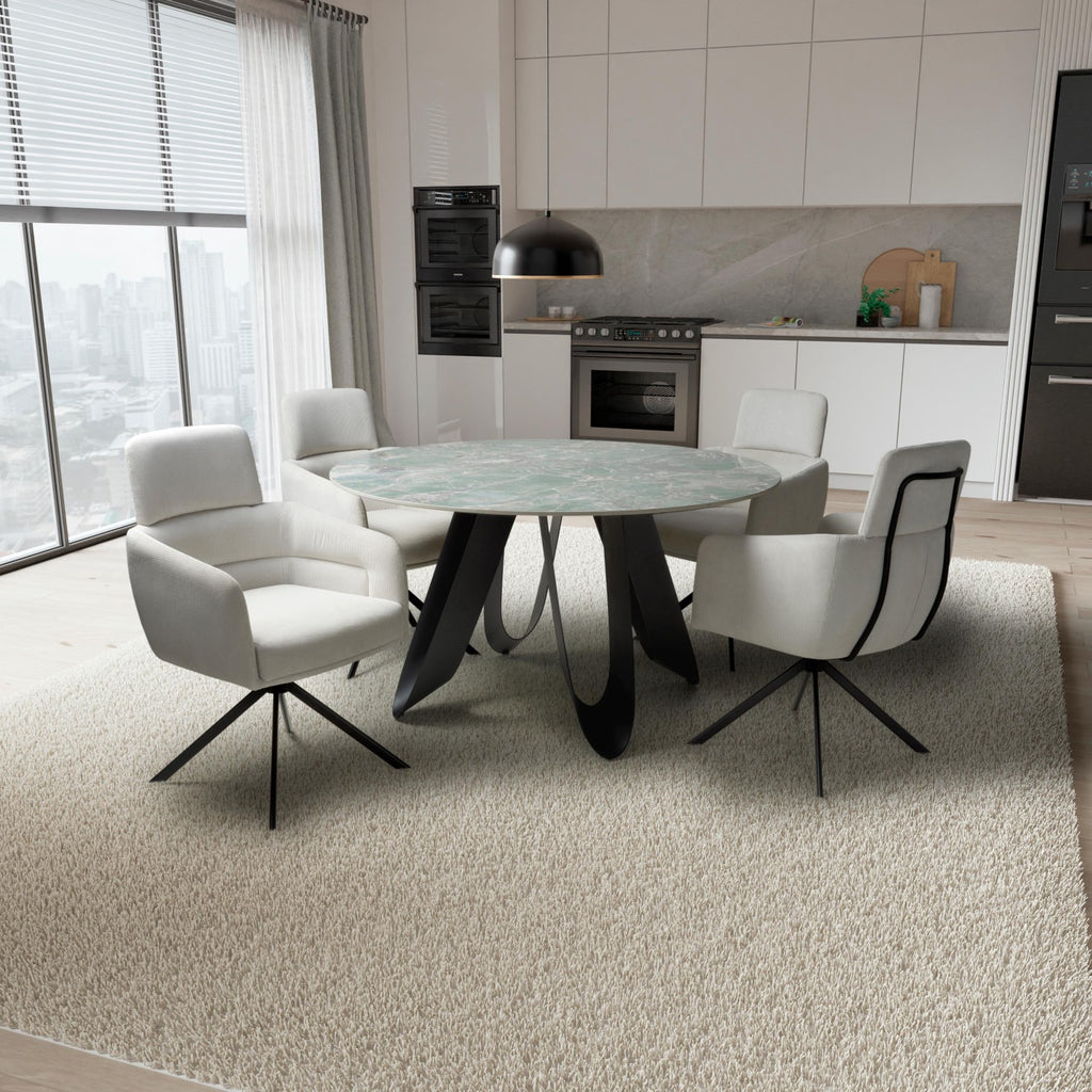 Green Textured Marble Effect Round Dining Table Set 4 Chairs