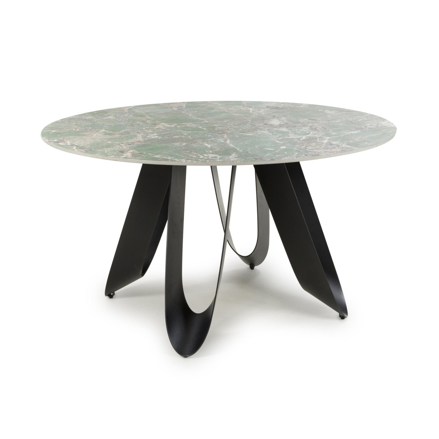 Green Grey Marble Effect 135cm Round Dining Table Metal Base