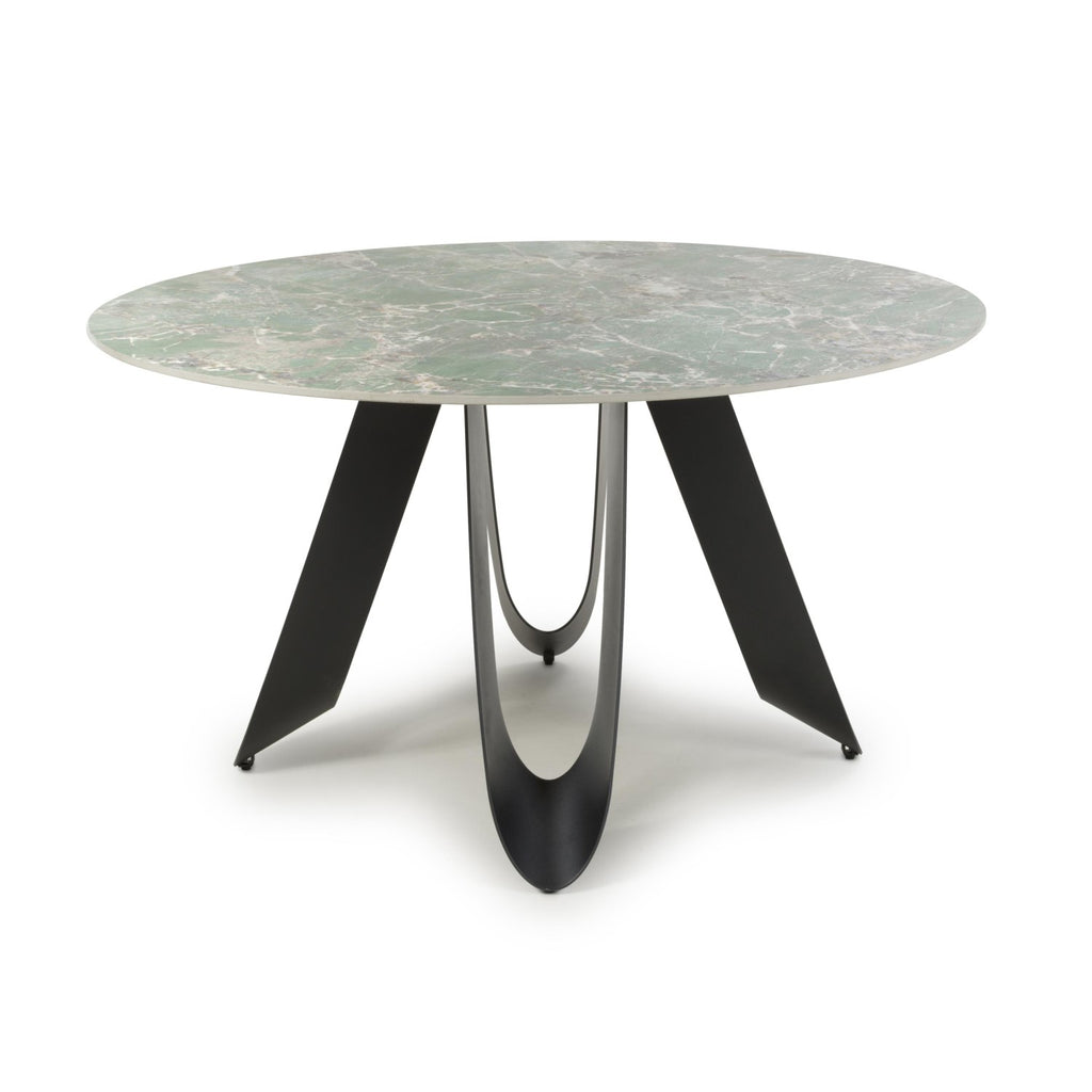 Green Grey Marble Effect 135cm Round Dining Table Metal Base
