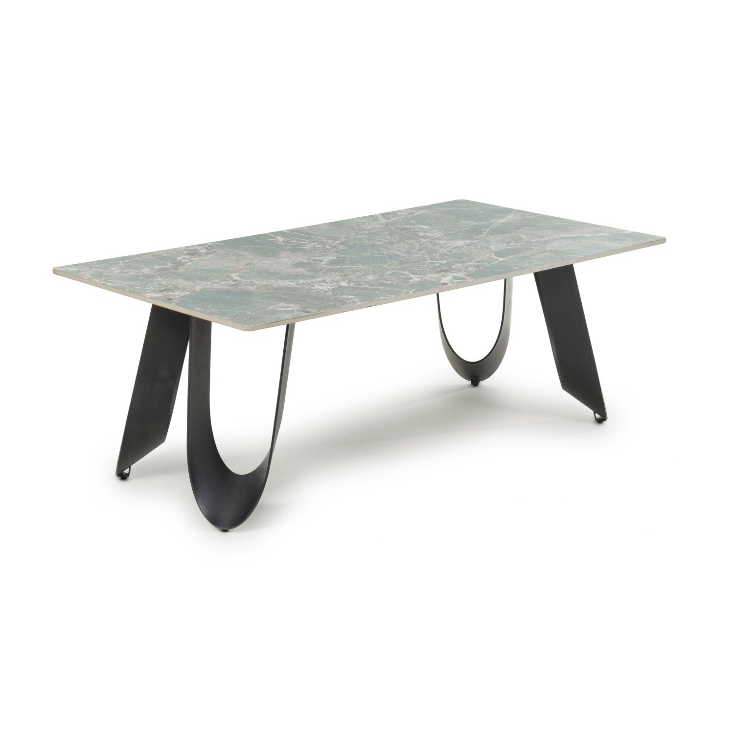 Green and Grey Marble Effect Coffee Table Black Metal Base