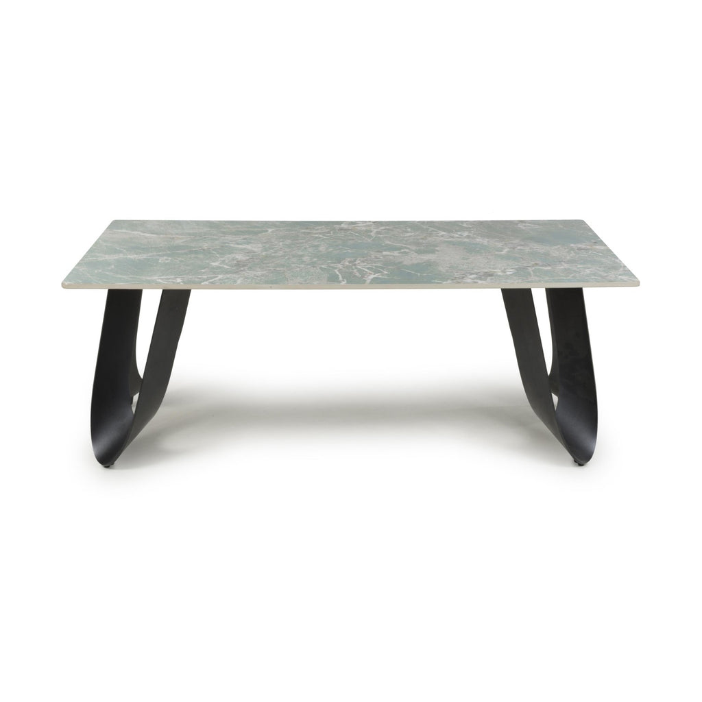 Green and Grey Marble Effect Coffee Table Black Metal Base