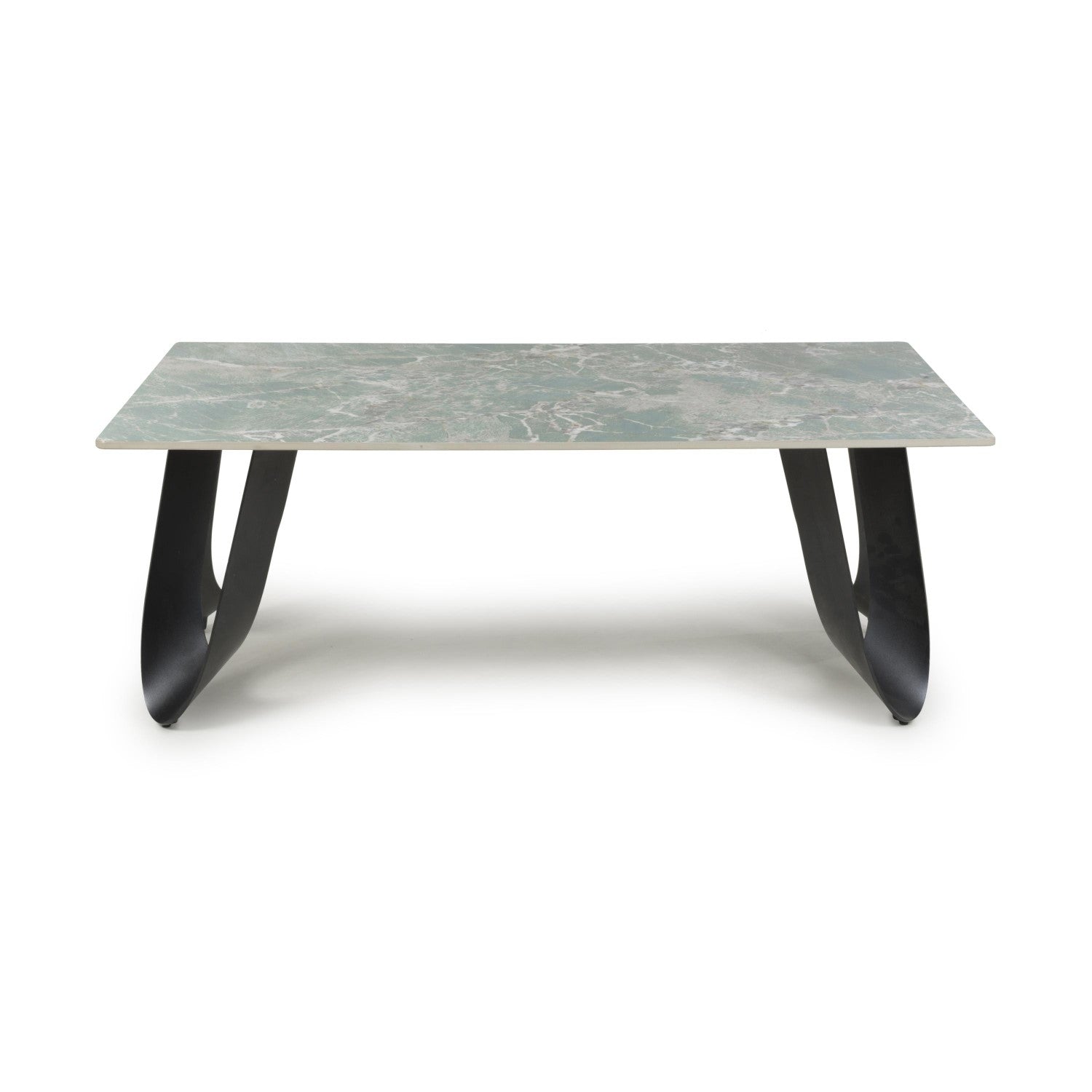 Green and Grey Marble Effect Coffee Table Black Metal Base