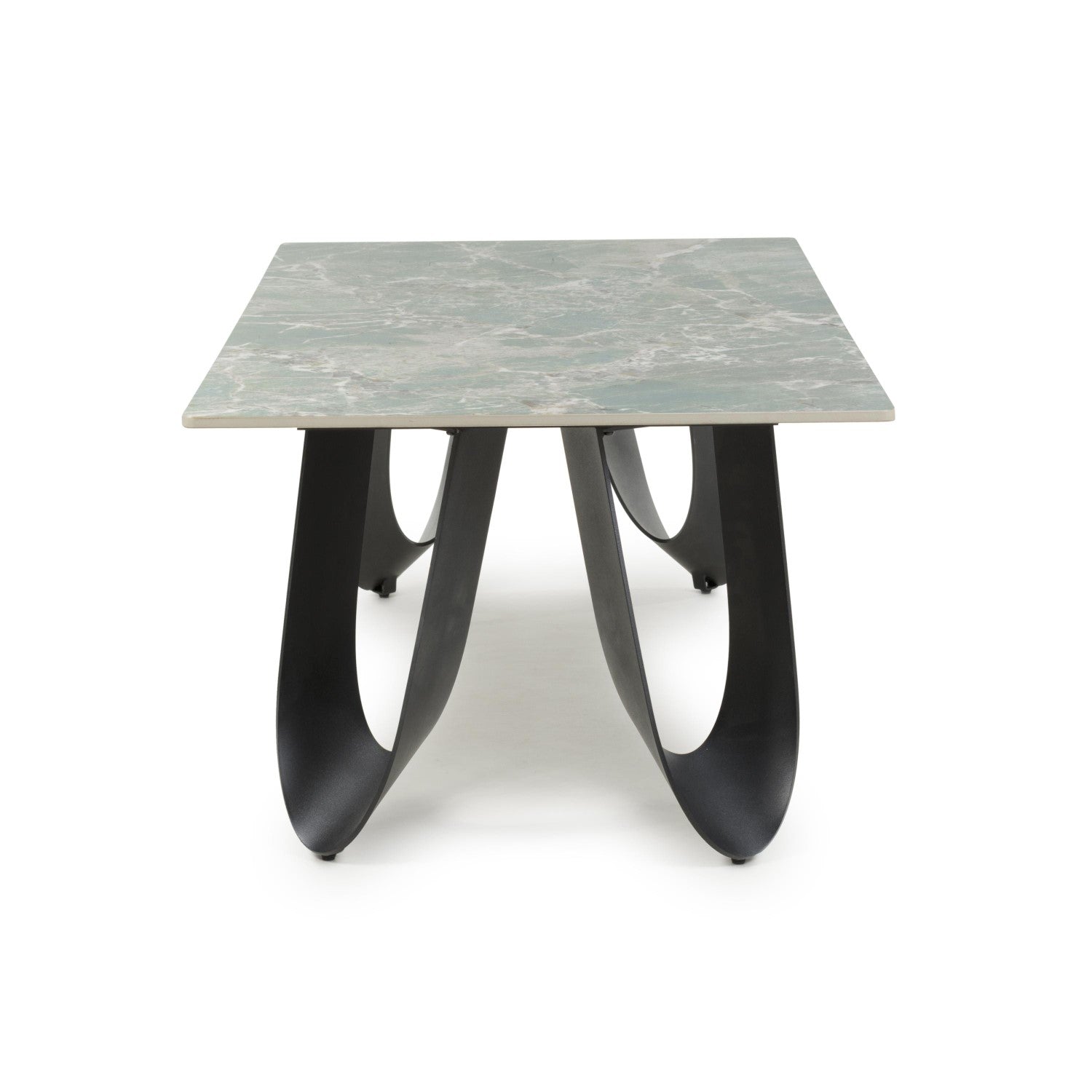 Green and Grey Marble Effect Coffee Table Black Metal Base