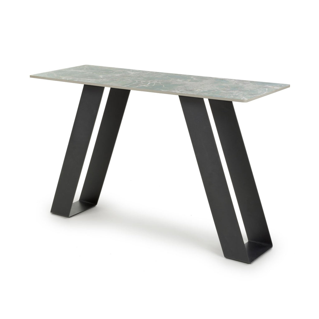 Green and Grey Marble Effect Console Table Metal Base