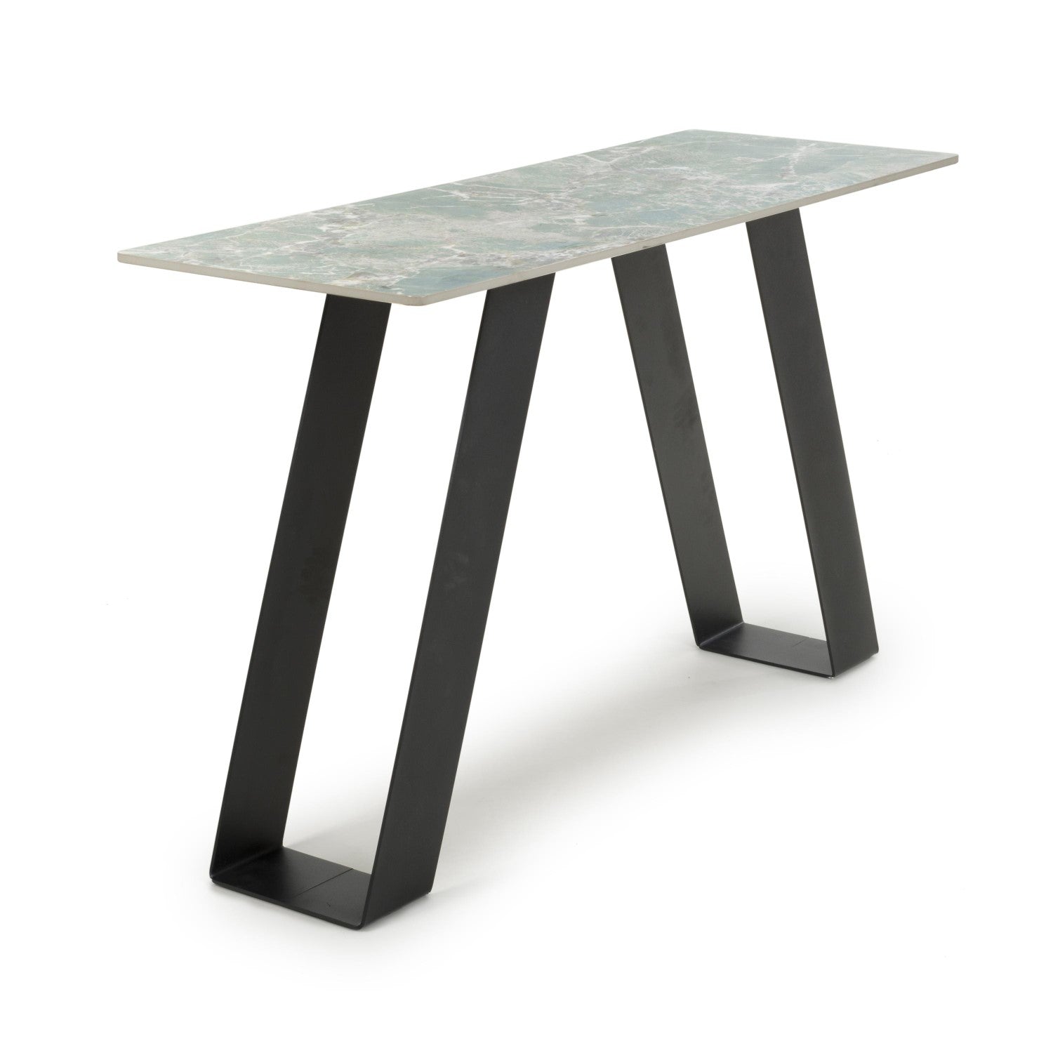 Green and Grey Marble Effect Console Table Metal Base