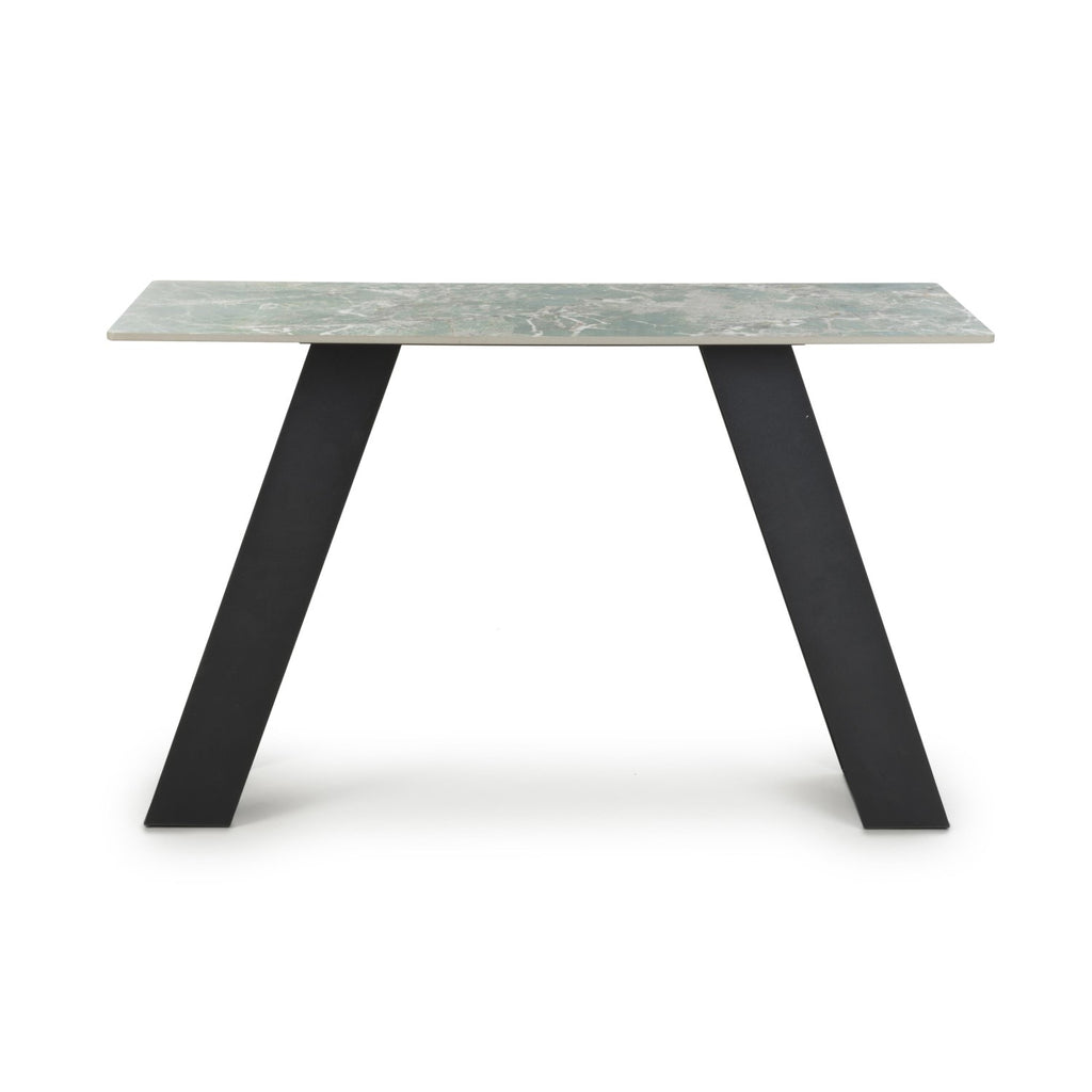 Green and Grey Marble Effect Console Table Metal Base