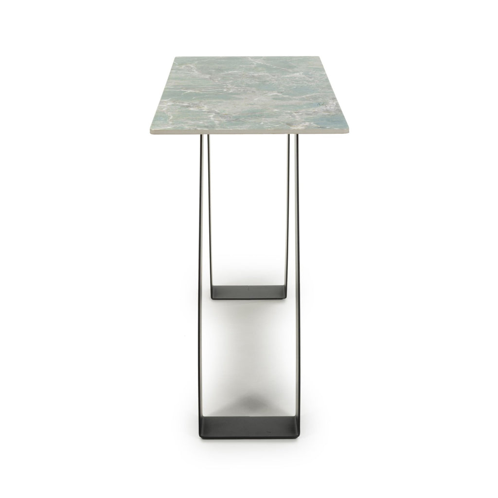 Green and Grey Marble Effect Console Table Metal Base