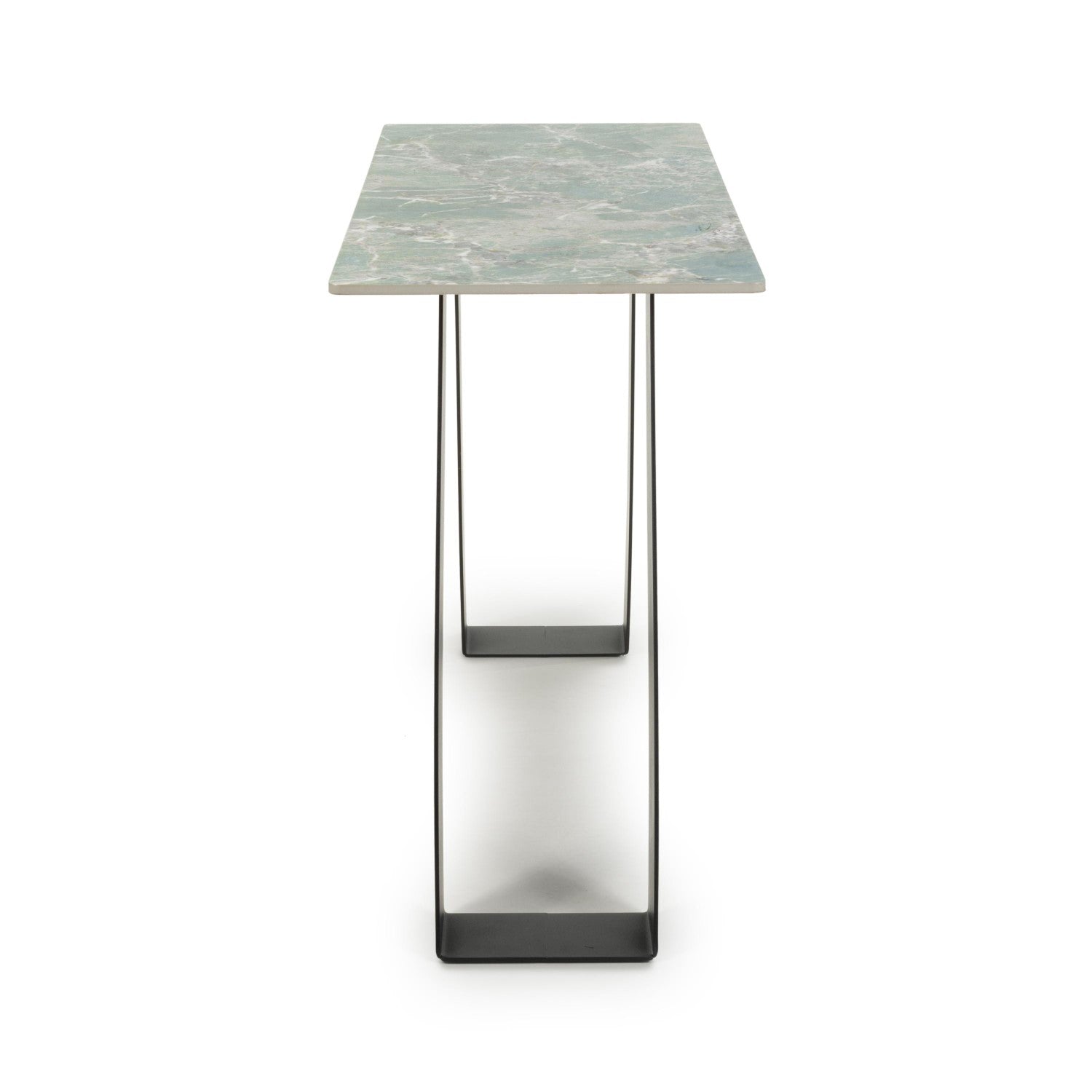 Green and Grey Marble Effect Console Table Metal Base