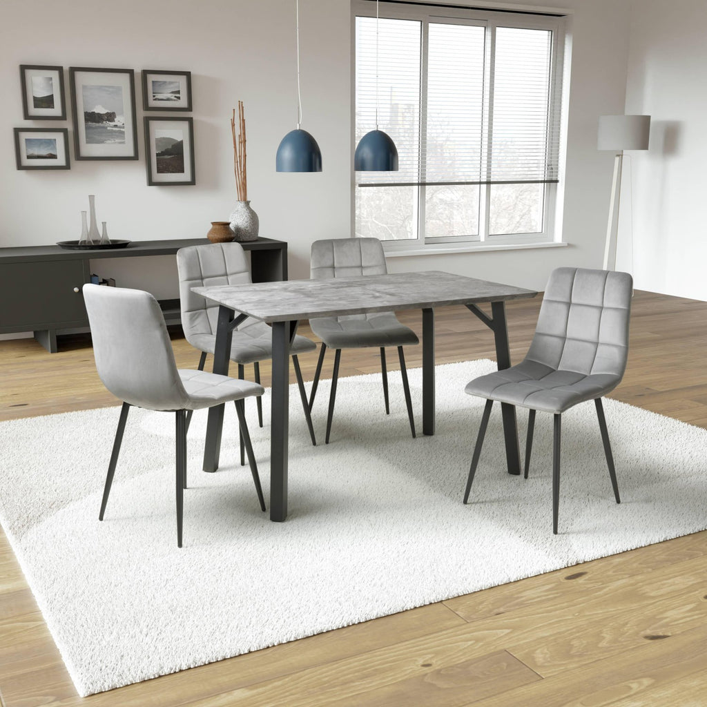 Grey Concrete Effect Top 1.2m Dining Table with Black Legs
