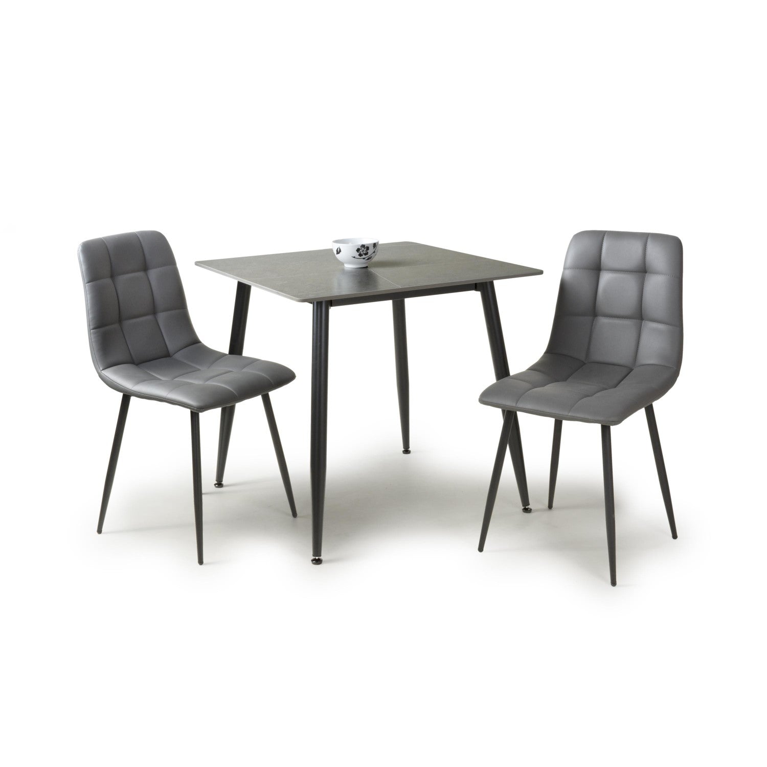 Grey Marble Effect 80cm Dining Table Set with 2 Grey Chairs