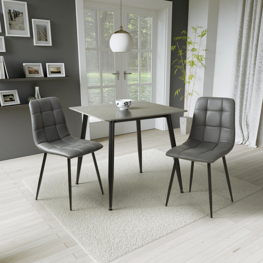 Grey Marble Effect 80cm Dining Table Set with 2 Grey Chairs