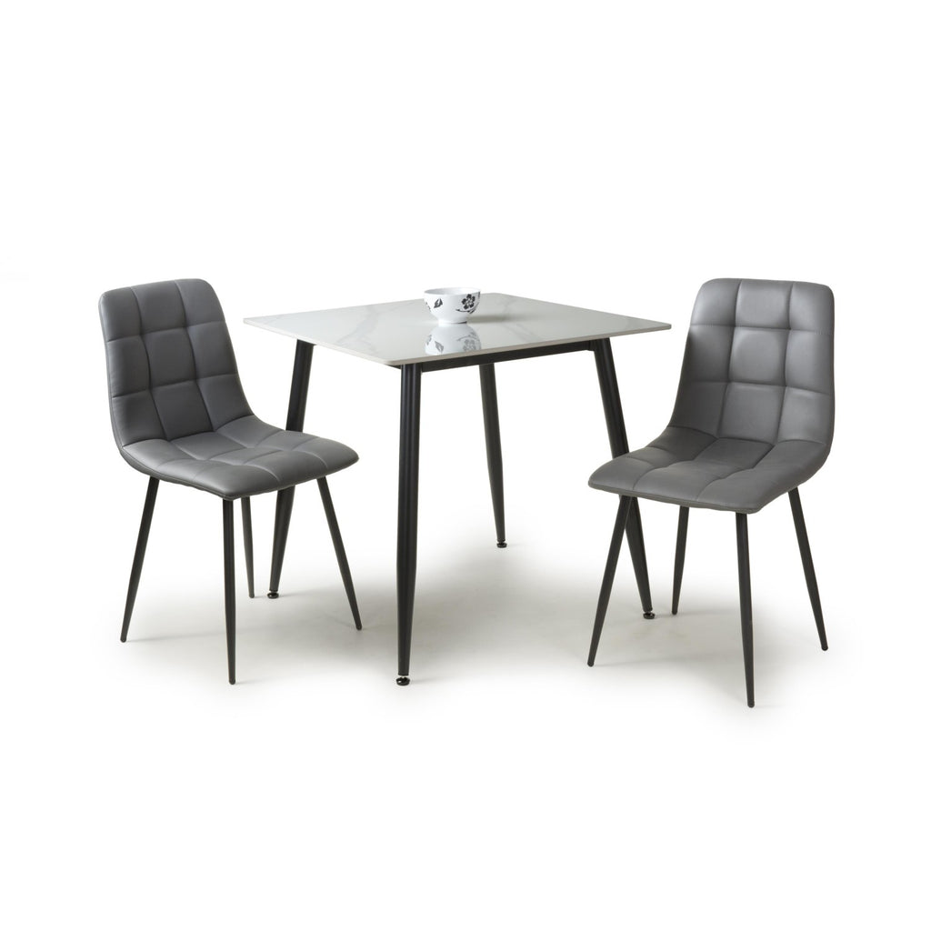 White Marble Effect 80cm Dining Table Set with 2 Grey Chairs