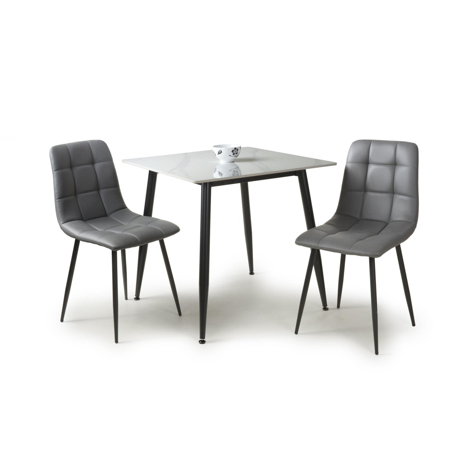 White Marble Effect 80cm Dining Table Set with 2 Grey Chairs