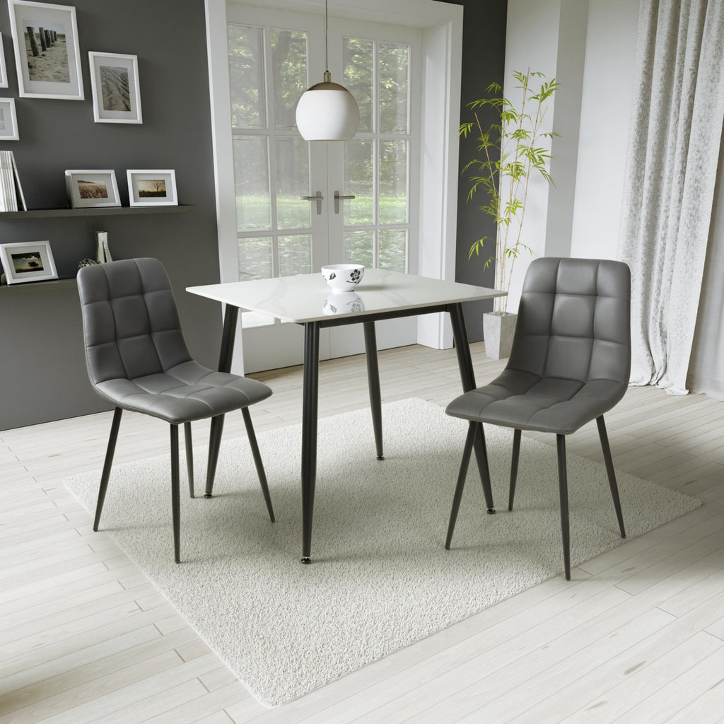 White Marble Effect 80cm Dining Table Set with 2 Grey Chairs
