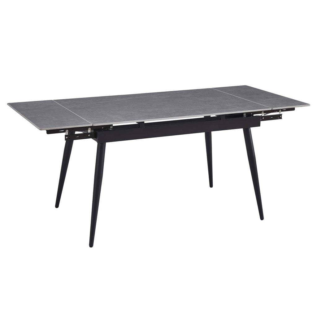 Grey Ceramic Top Extending Dining Table Black Metal Legs