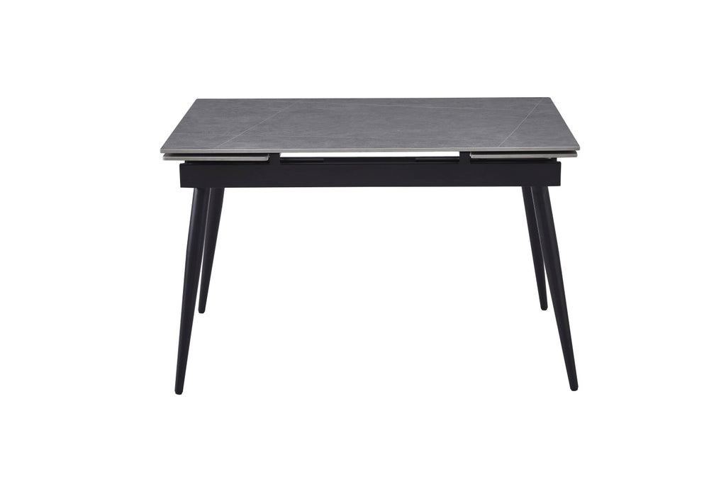 Grey Ceramic Top Extending Dining Table Black Metal Legs