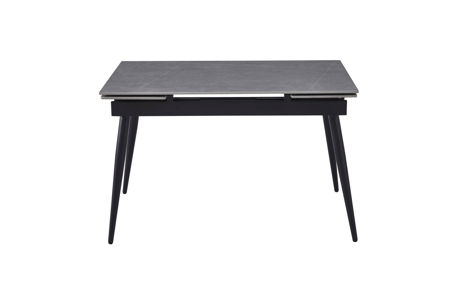 Grey Ceramic Top Extending Dining Table Black Metal Legs