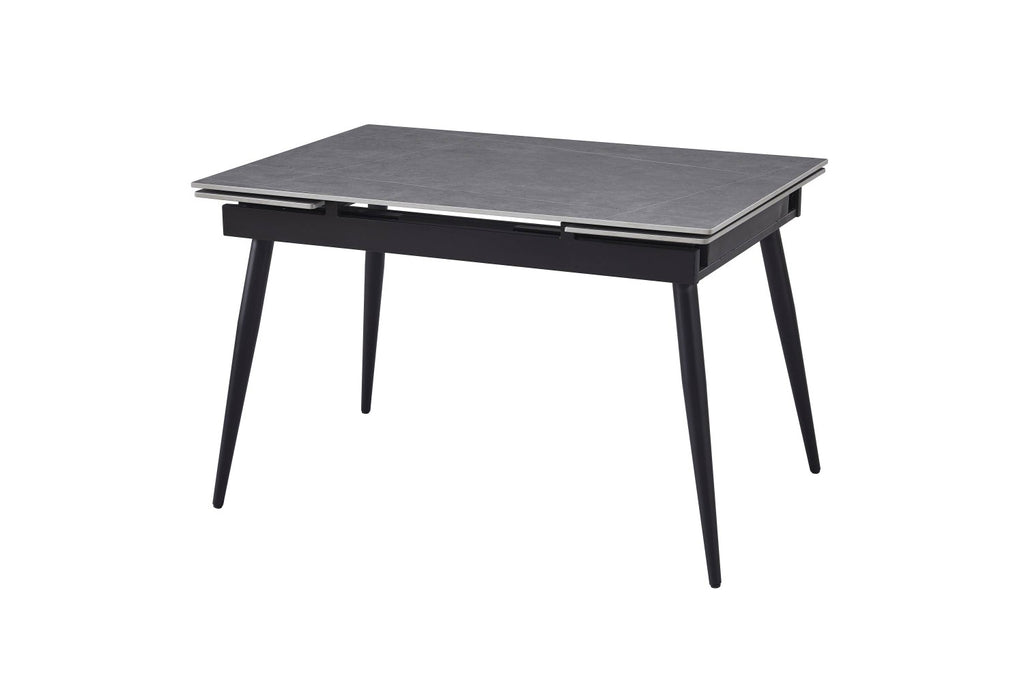 Grey Ceramic Top Extending Dining Table Black Metal Legs