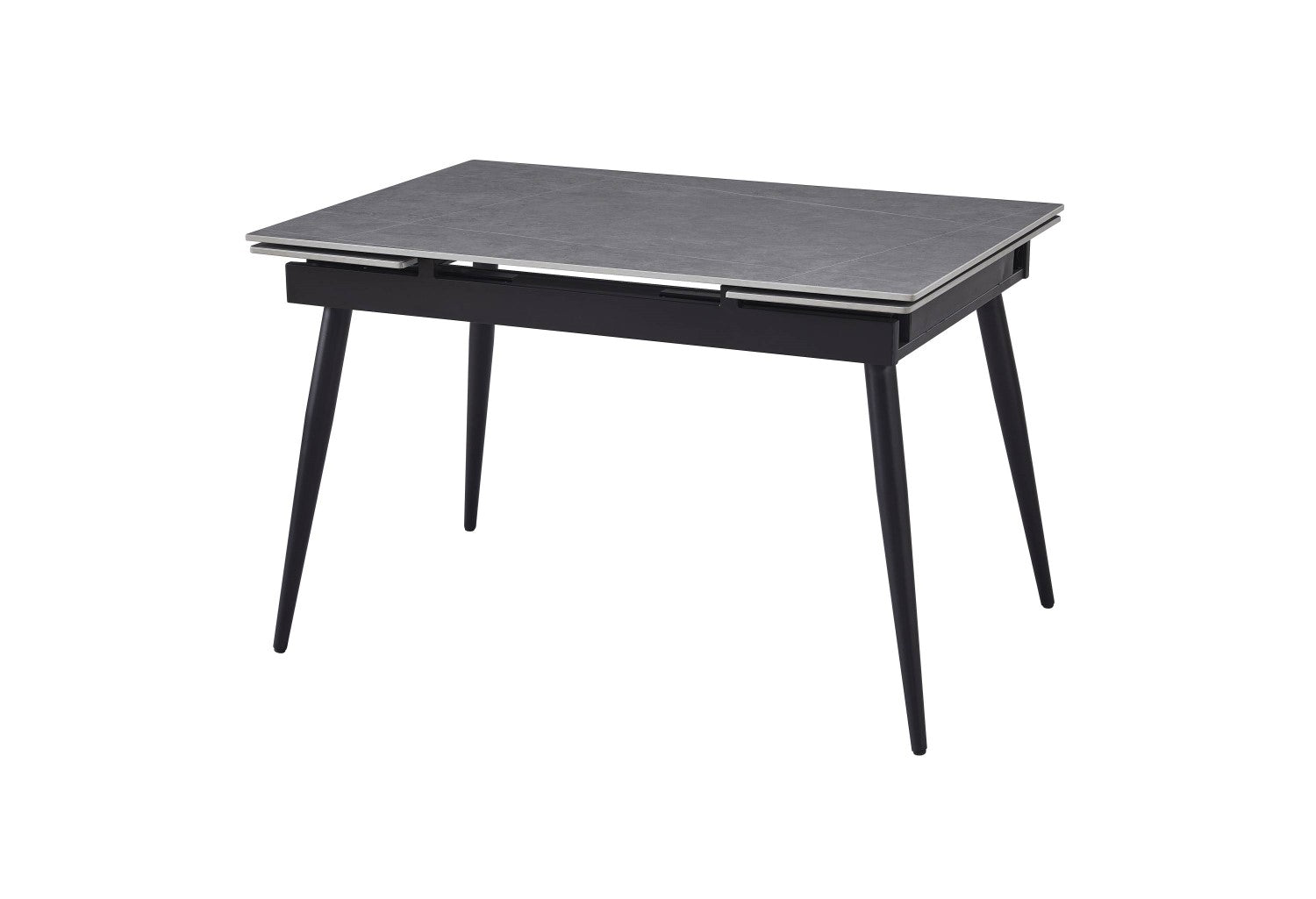 Grey Ceramic Top Extending Dining Table Black Metal Legs