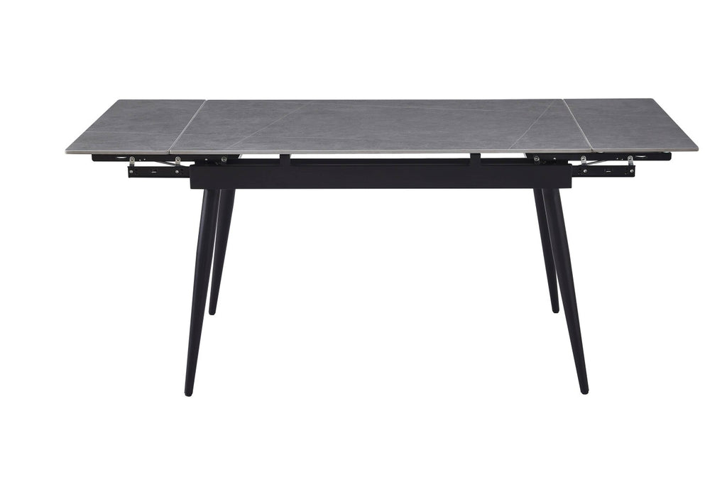 Grey Ceramic Top Extending Dining Table Black Metal Legs