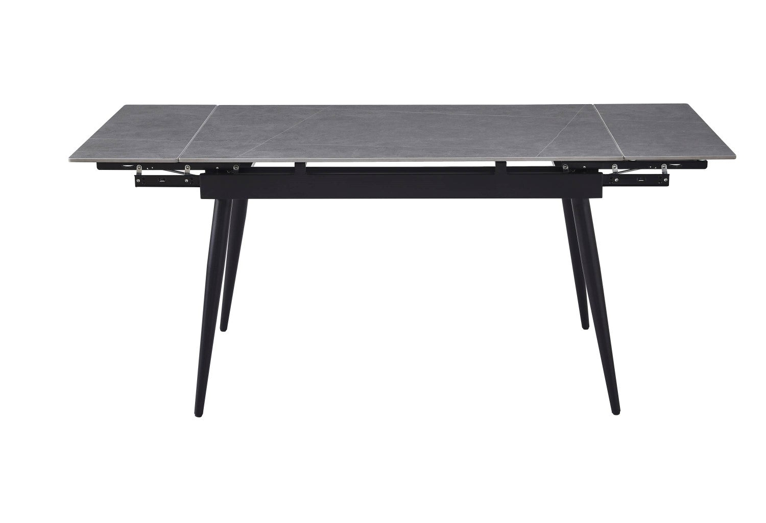 Grey Ceramic Top Extending Dining Table Black Metal Legs