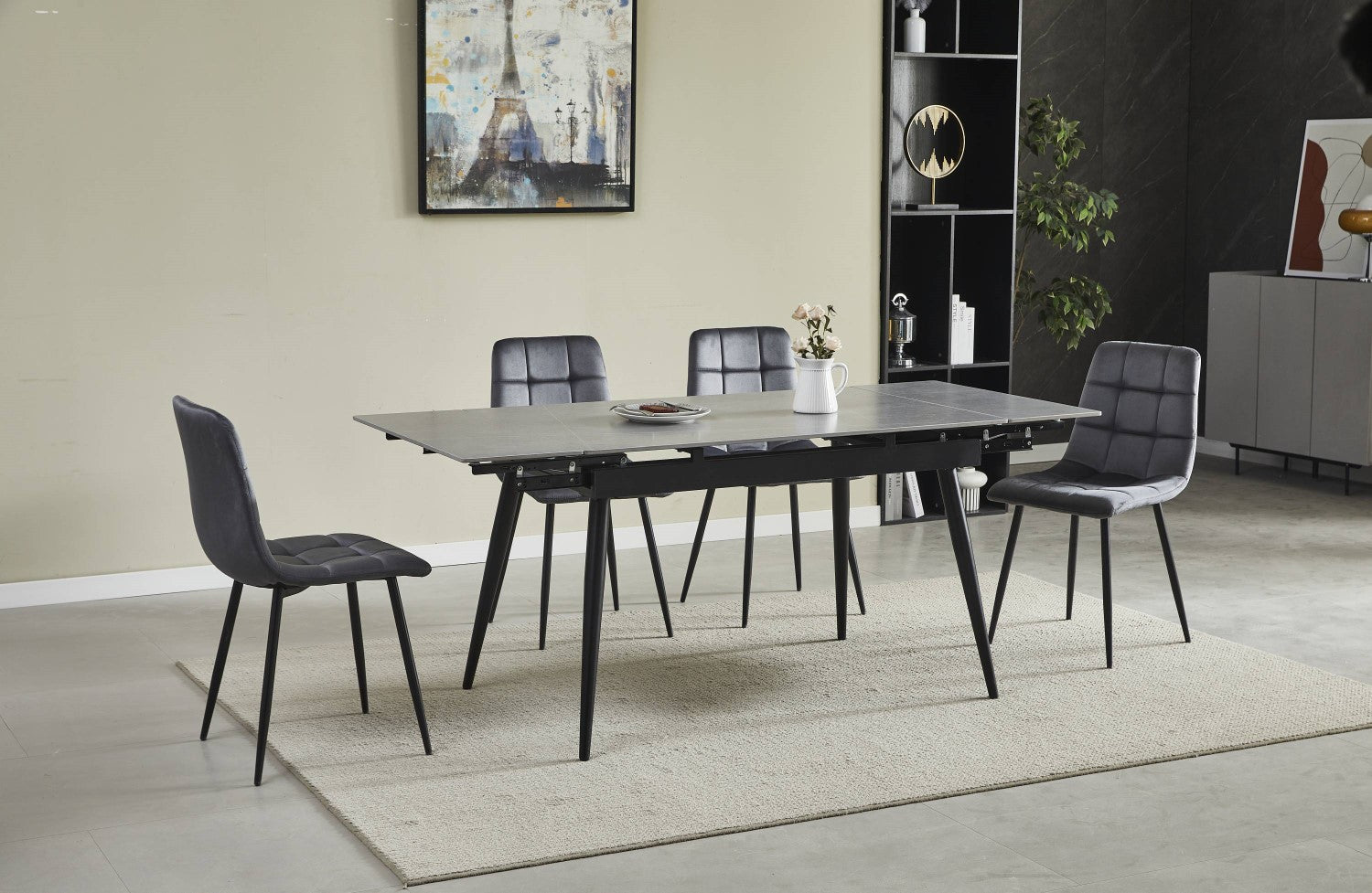 Grey Marble Effect 1.6m Extending Dining Set 4 Grey Chairs