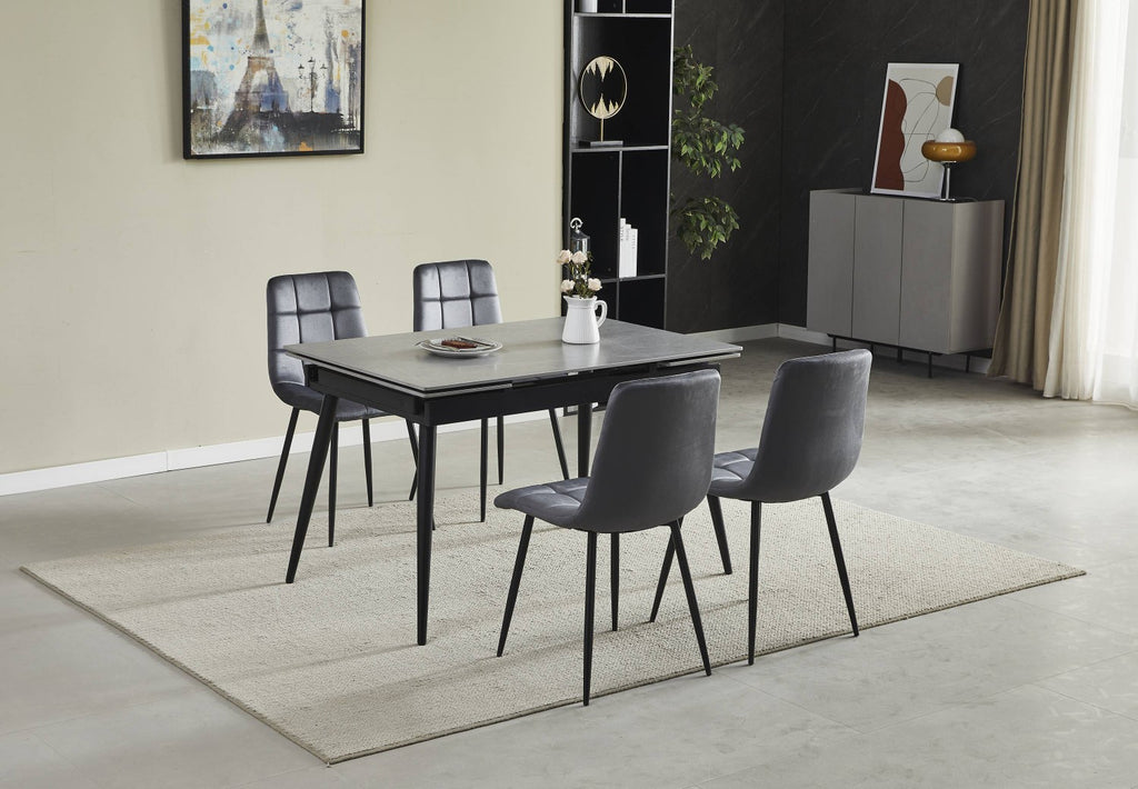 Grey Marble Effect 1.6m Extending Dining Set 4 Grey Chairs