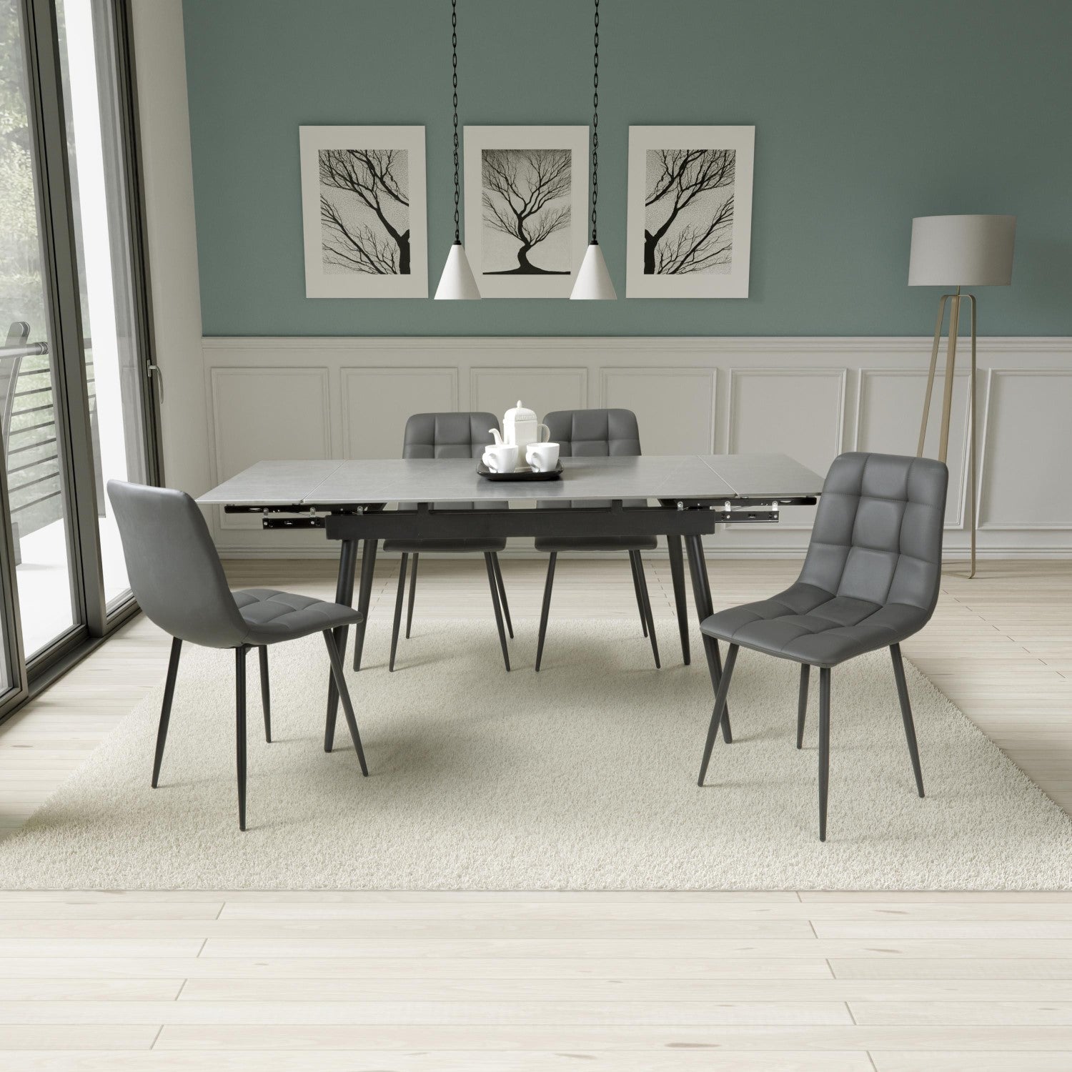 Grey Marble Effect 1.6m Extending Dining Set with 4 Chairs