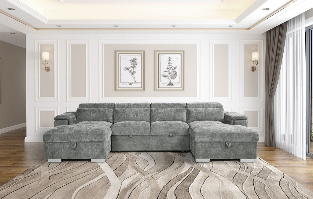 Grey Fabric Large U Shape Corner Sofa Bed