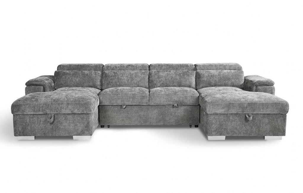 Grey Fabric Large U Shape Corner Sofa Bed