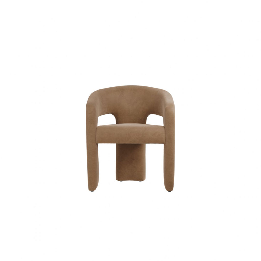 Modern Brown Velvet Upholstered Dining Chair in Curved Design