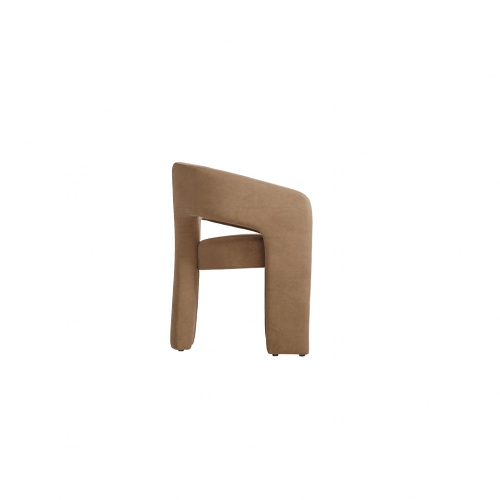 Modern Brown Velvet Upholstered Dining Chair in Curved Design