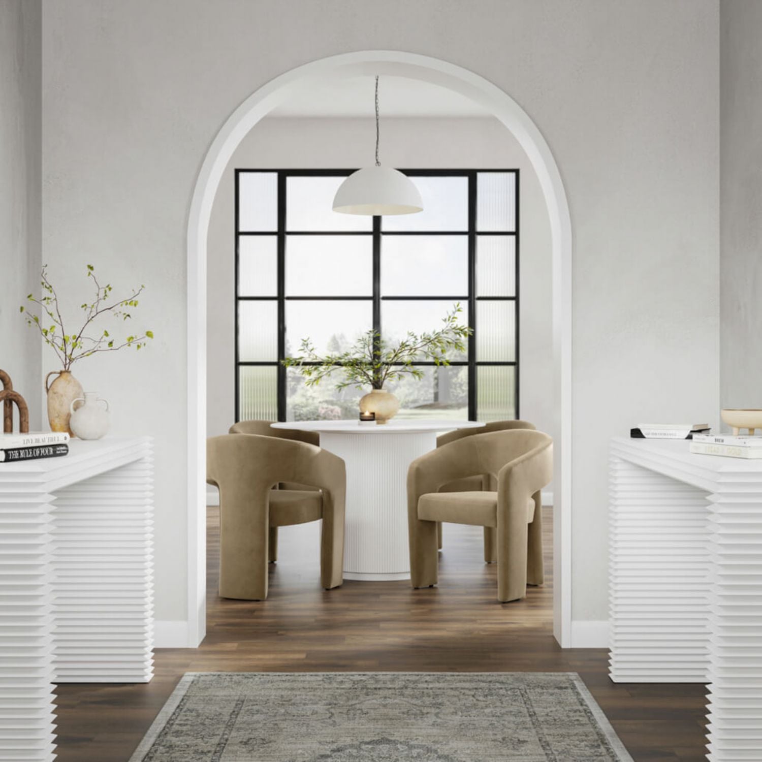 Modern Brown Velvet Upholstered Dining Chair in Curved Design