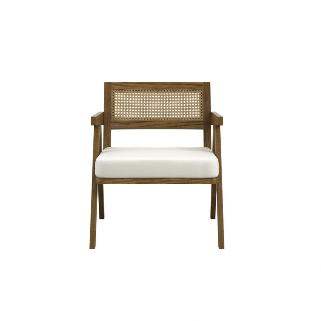 Traditional Brown Weave Upholstered Wooden Accent Chair with Cushion Seat