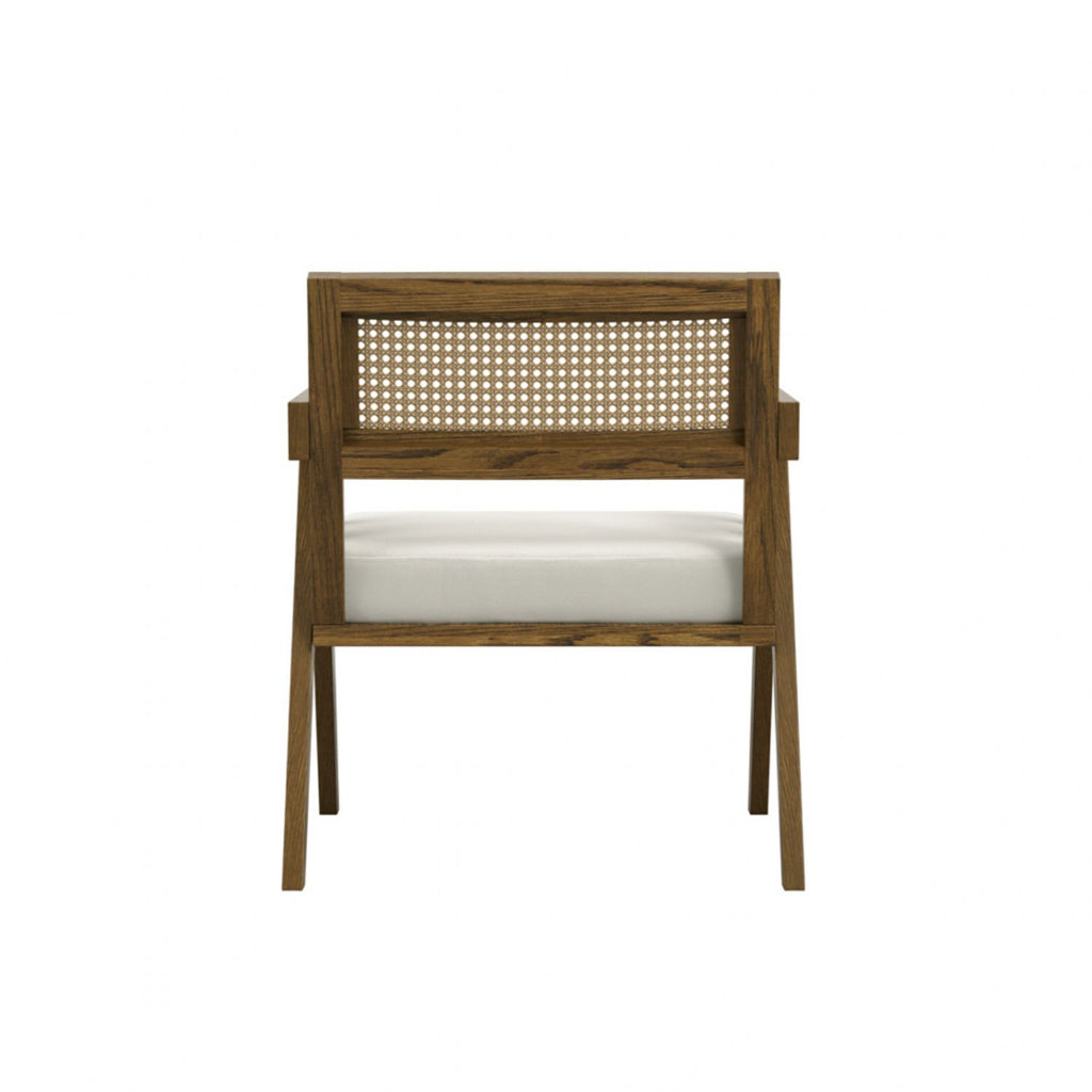 Traditional Brown Weave Upholstered Wooden Accent Chair with Cushion Seat