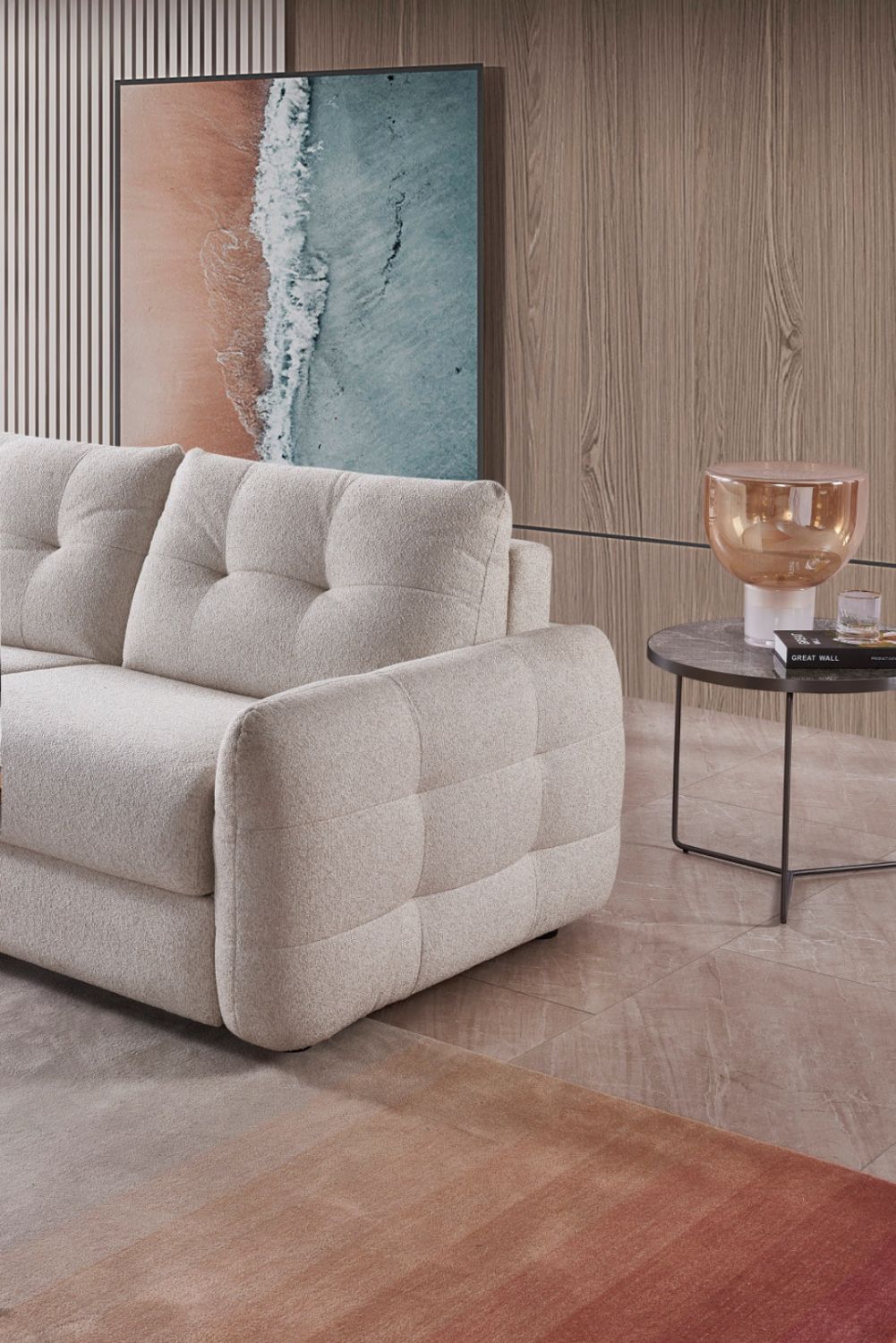 Beige Texture Fabric 3 Seater Sofabed with Tufted Arms