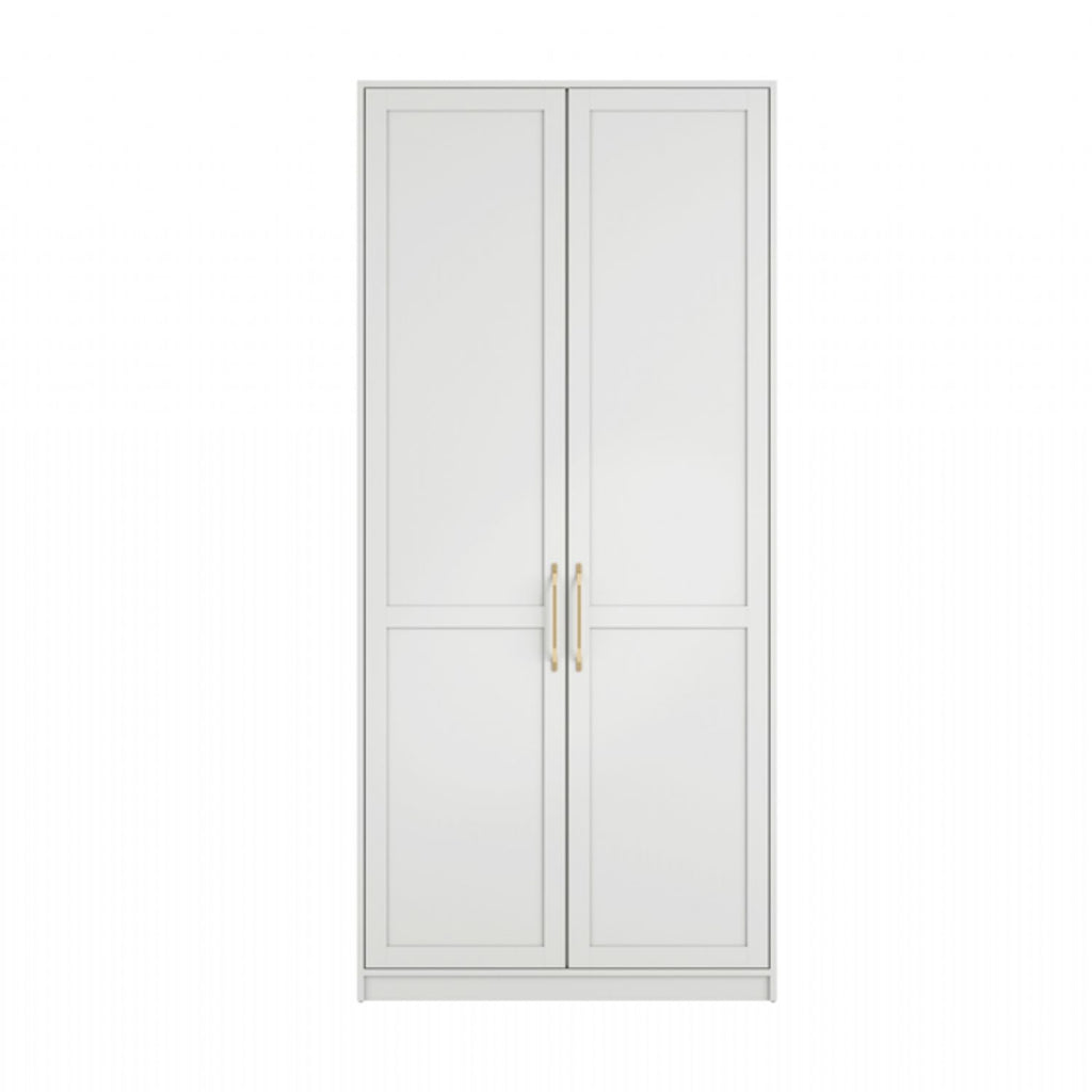 Shaker Style White 2 Door Double Wardrobe with Brass Handles