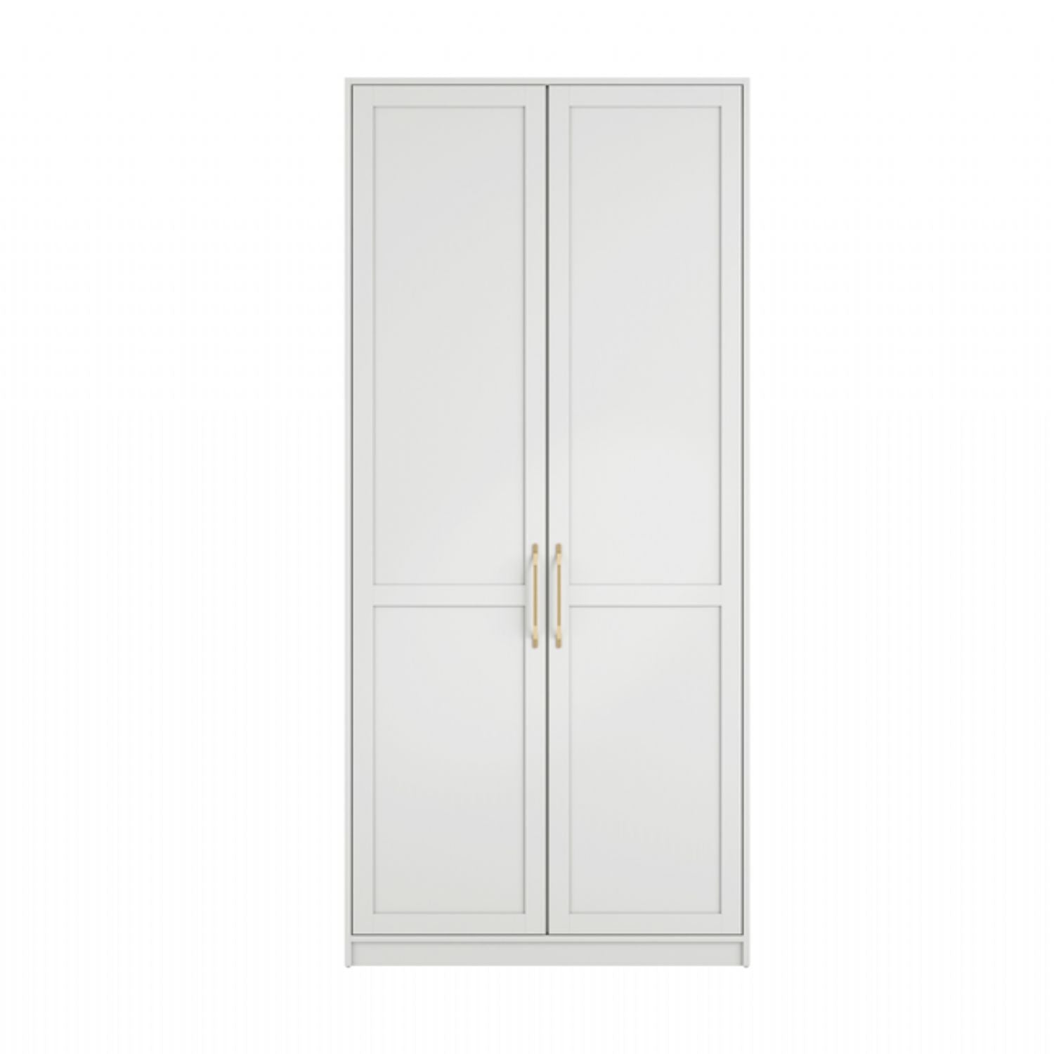 Shaker Style White 2 Door Double Wardrobe with Brass Handles