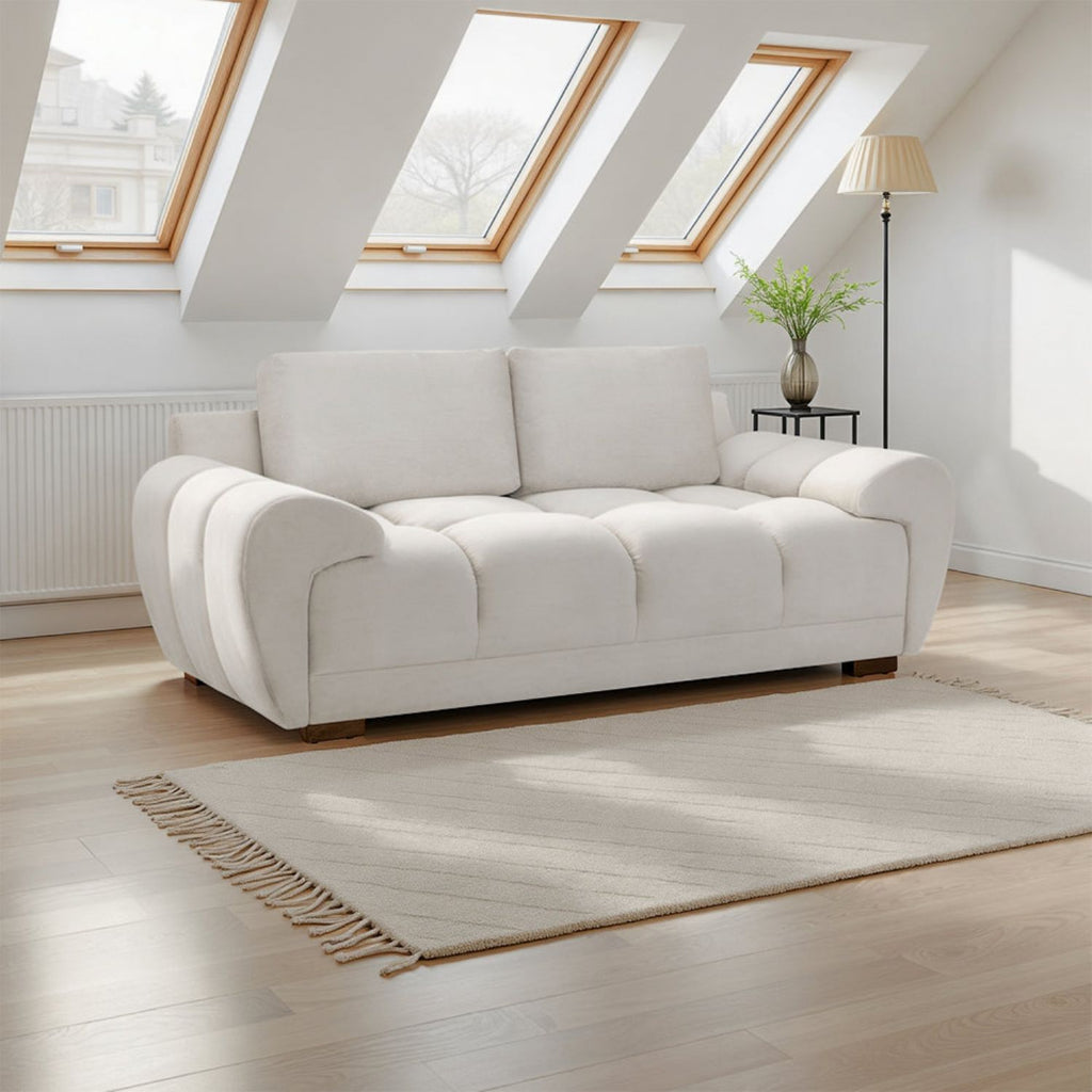 Cream Chenille Fabric 2 Seater Large Sofa