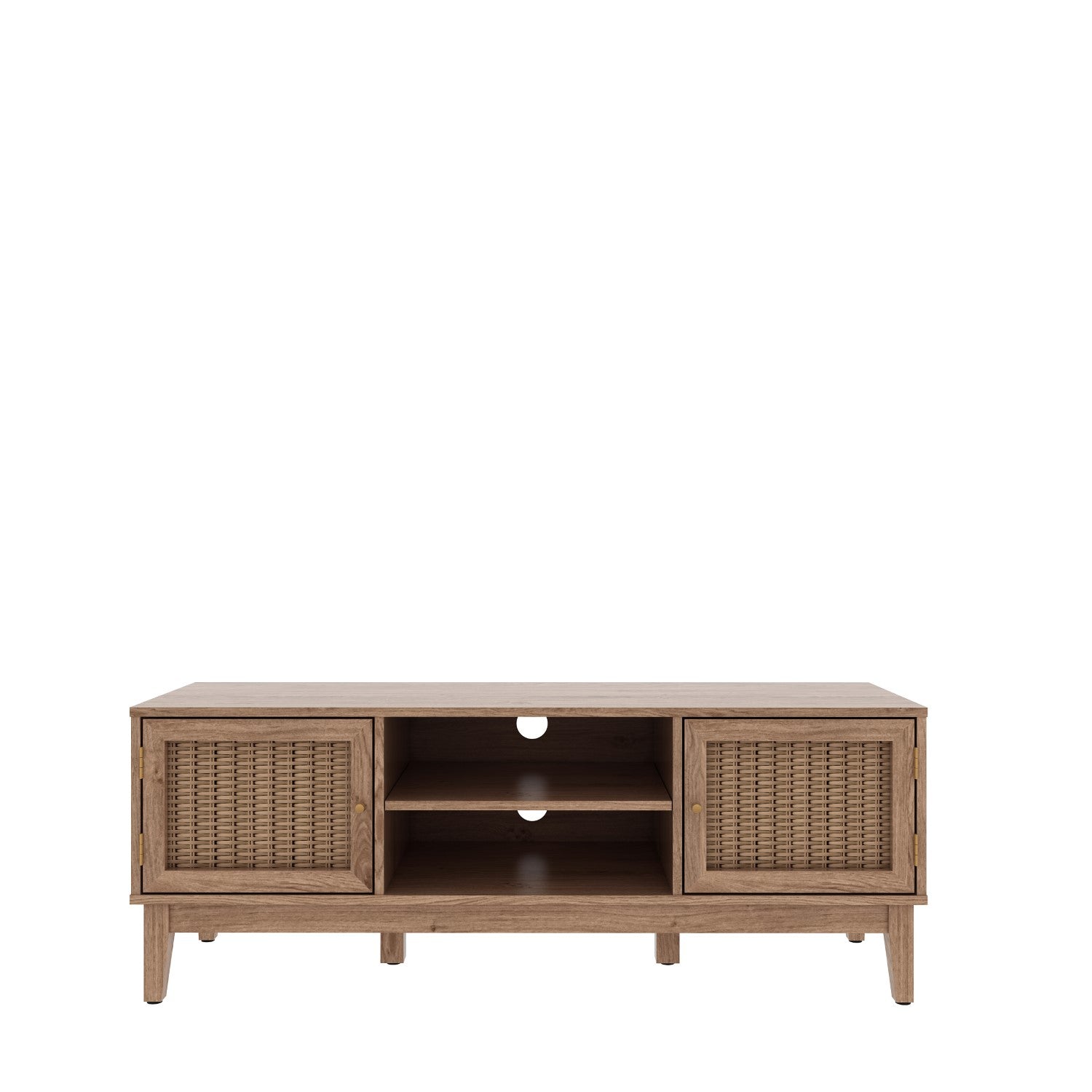 Small Low Oak Wooden Rattan TV Media Entertainment Unit