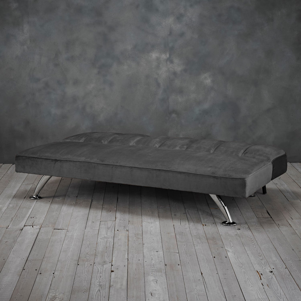Grey Velvet Upholstered Reclining Sofa Bed with Chrome Legs