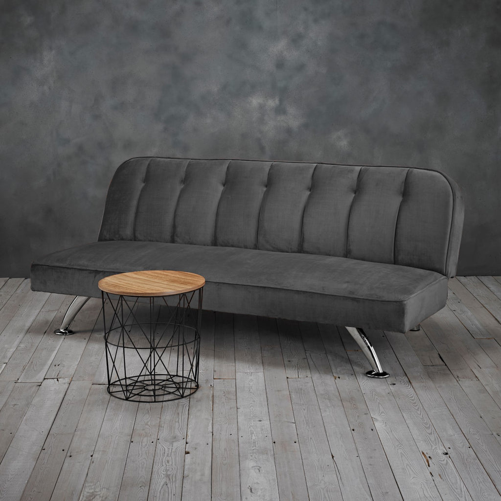Grey Velvet Upholstered Reclining Sofa Bed with Chrome Legs